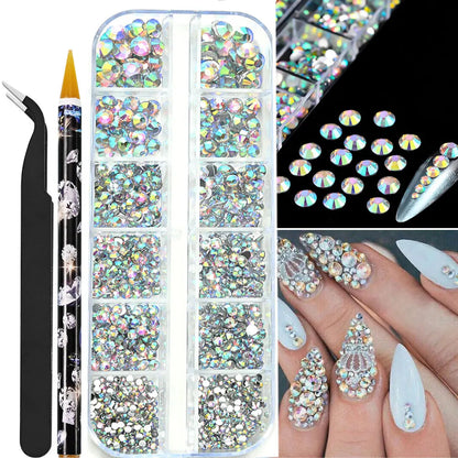 12grids Half Round Pearls Beads 3D Nail Charms 1.5/2/2.5/3/4/5mm White Flatback Pearls Nail Jewelry Nail Craft Pearl Rhinestones Good Vibrations