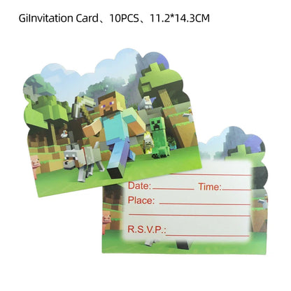 Mineres Craftings Party Decorations World Game Tableware Cup Plate Balloon Tablecloth Boys Birthday Party Supplies Kids Gift Good Vibrations