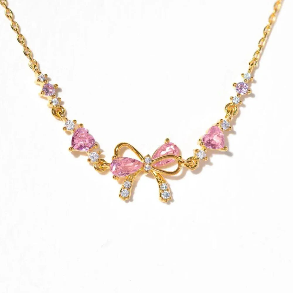 Y2K Exquisite Sweet Pink Zircon Bowknot Love Heart Chain Bracelet For Women Girls Party Birthday Jewelry Gift Good Vibrations Adult Super Store