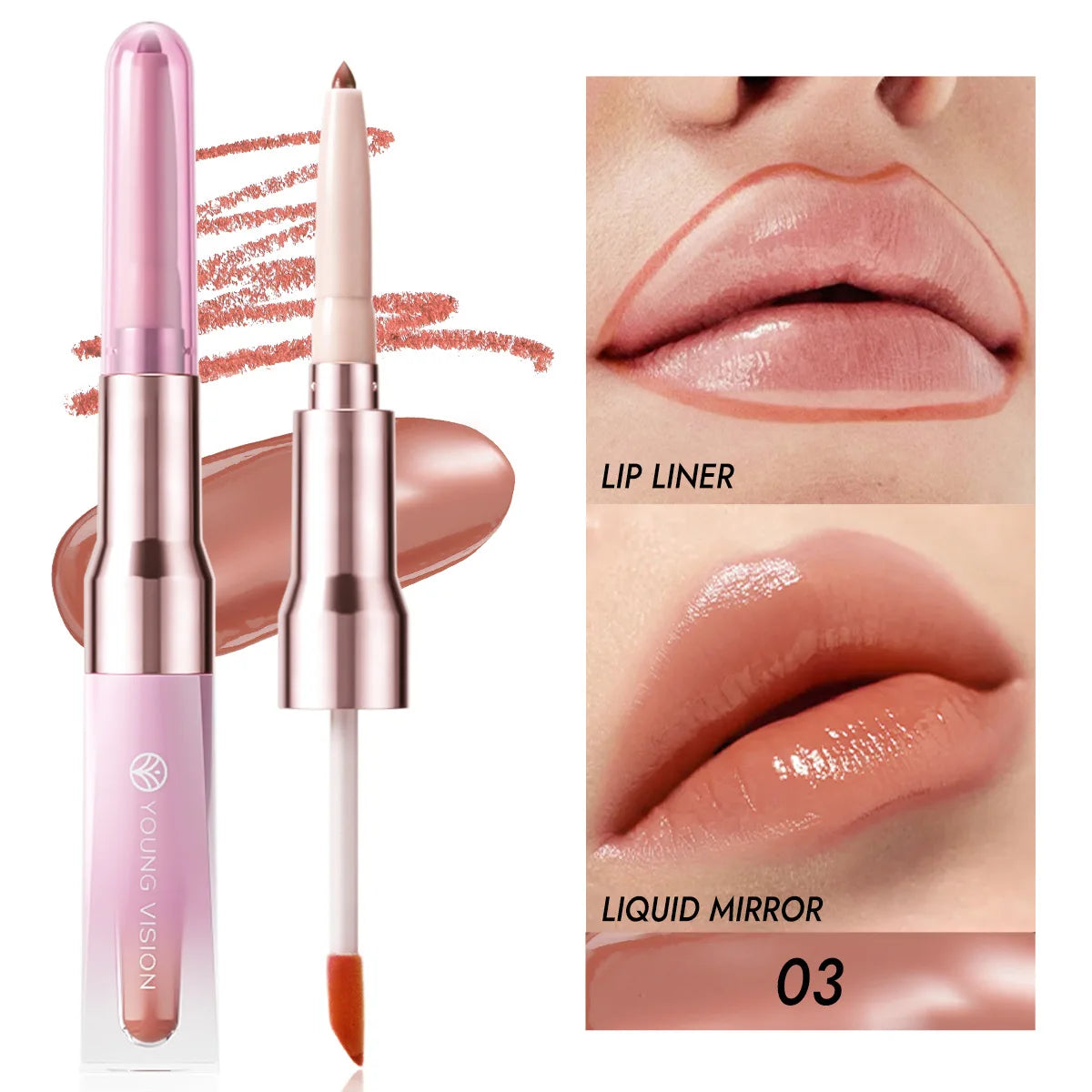 YOUNG VISION 6 Color Double-ended Lip Liner and Lip Gloss Shaping Waterproof to Create Beautiful Lip Makeup Good Vibrations