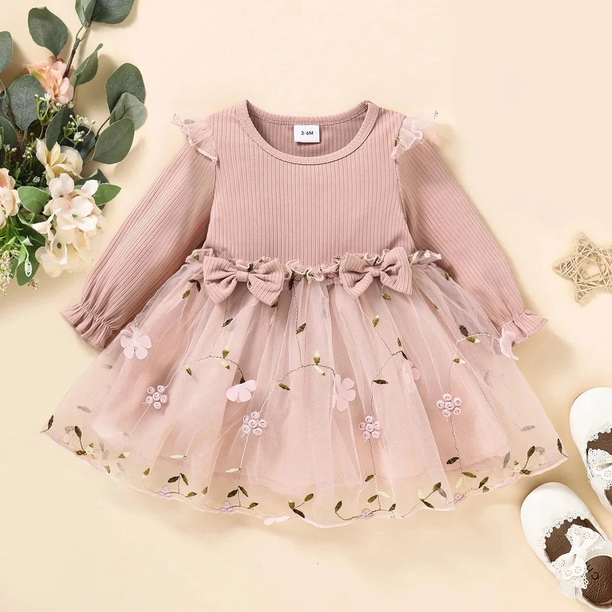 2025 Spring Autumn Baby Clothes Princess Dress 0-3Y Infant Girls Floral Embroidery Lace Dress Cute Toddler Bow Outfit Good Vibrations