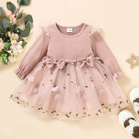 2025 Spring Autumn Baby Clothes Princess Dress 0-3Y Infant Girls Floral Embroidery Lace Dress Cute Toddler Bow Outfit Good Vibrations