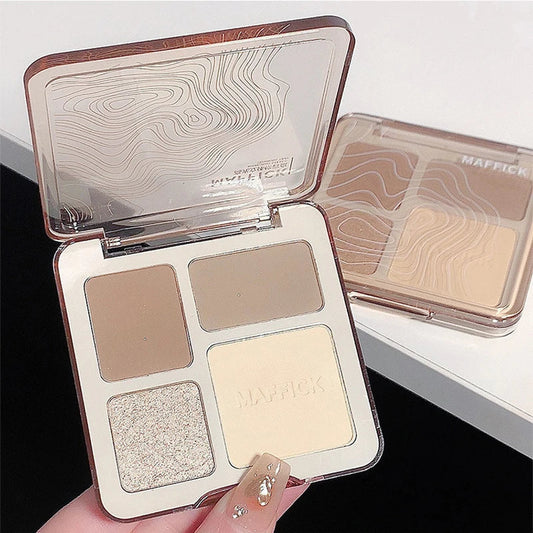 MAFFICK 4-Color Contour Palette:Matte Brightener, and Shimmer Highlight-Versatile Multi-Use Palette for Eye Shadow, Contouring, Good Vibrations