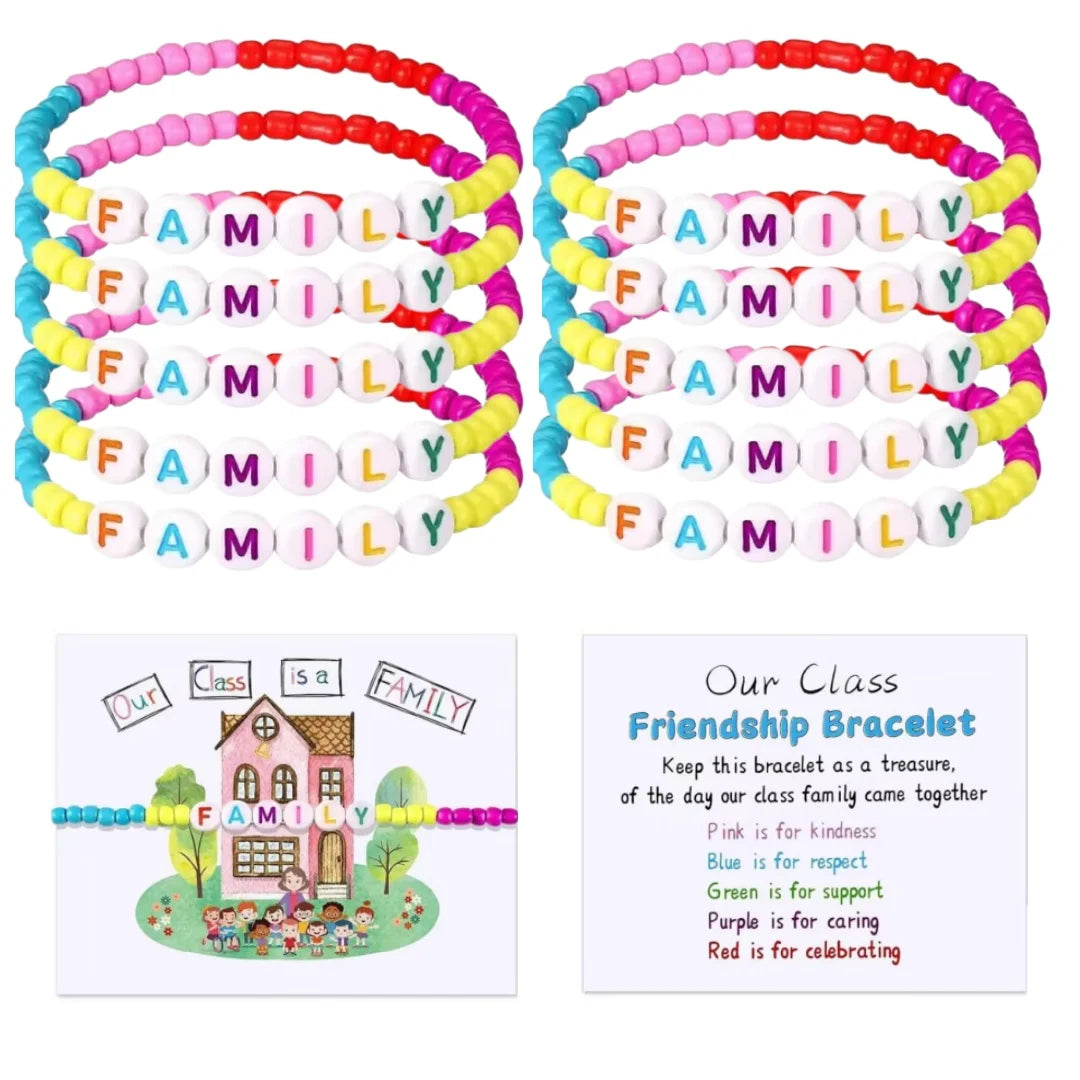 10 Sets Back to School Gifts for StudentInclude Our Class Is a Family Greeting Card andFirst Day of School Bracelet Good Vibrations