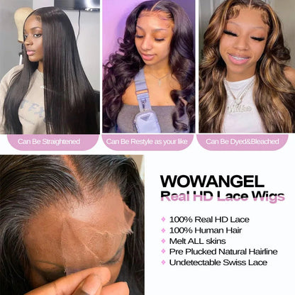 Wow Angel 7x7 HD Lace Closure Wigs 34inch Body Wave Wigs Remy Hair 6x6 HD Lace Closure Human Hair Wigs Pre Plucked Glueless Wigs Good Vibrations