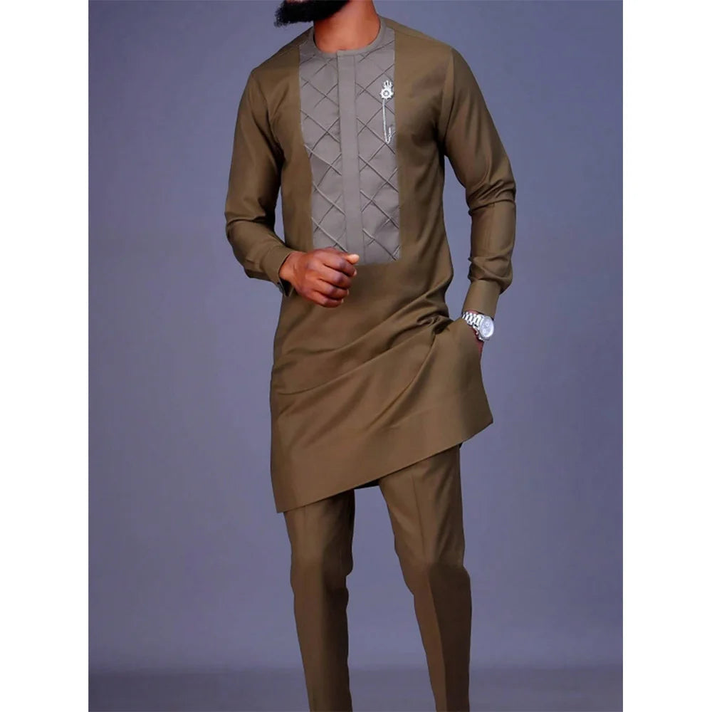 New Dashiki Luxury Full Set Men's Set Round Neck Embroidered Men's Set African Traditional Two Piece Set Men's Full Set Suit Good Vibrations