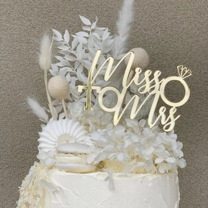 Mrs & Mrs Wedding Party Cake Topper Gold Black Ring Acrylic Wedding Cake Toppers Dessert Decoration Bride Groom Baking Supplies Good Vibrations