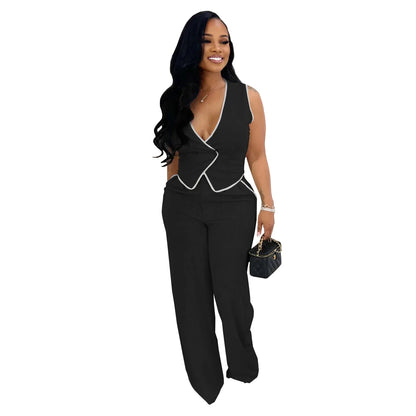2 Piece Women Sets 2025 Summer Autumn New Arrival Matching Sets Black Color Two Pieces Sets Top Pants Suits Outfits Clothing Good Vibrations