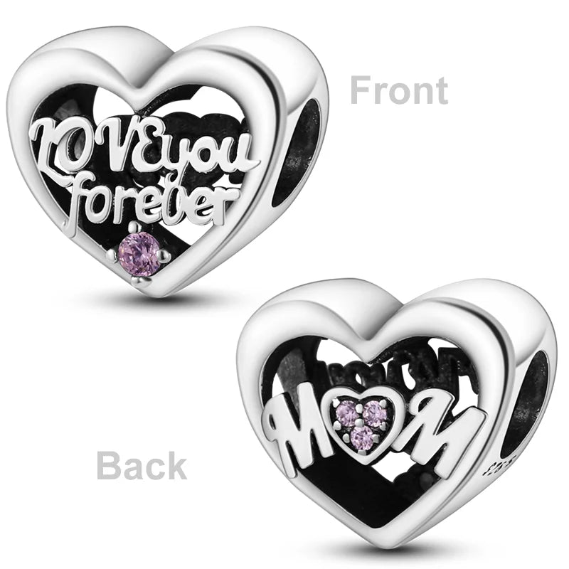 Heart Shape 925 Sterling Silver Family Lover Affection Pendant Charm Beads Fit Original Bangle Bracelet DIY Jewelry For Women Good Vibrations