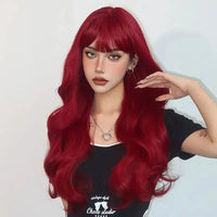 Wine Red Synthetic Wig for Women With Natural Wavy Long Curls, Suitable for Daily Cosplay, Heat-Resistant Full Head Cover Good Vibrations