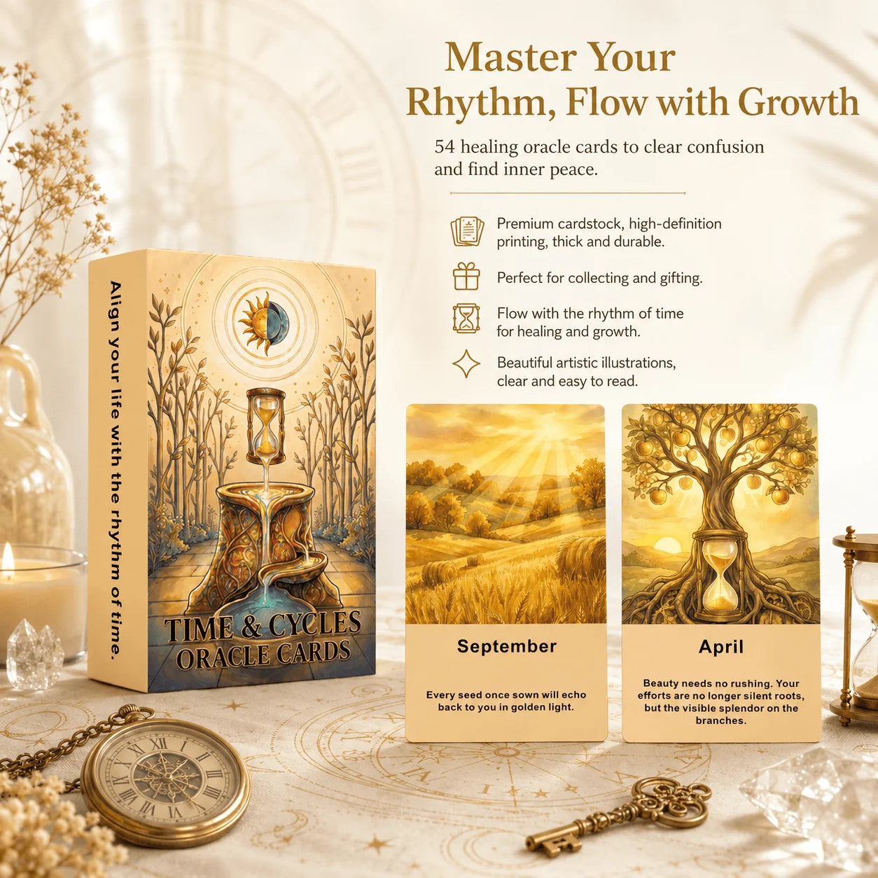 English Oracle Cards 54 Pieces Time and Cycle Divination, European Healing Meditation Spiritual Gift, Tarot Deck Good Vibrations