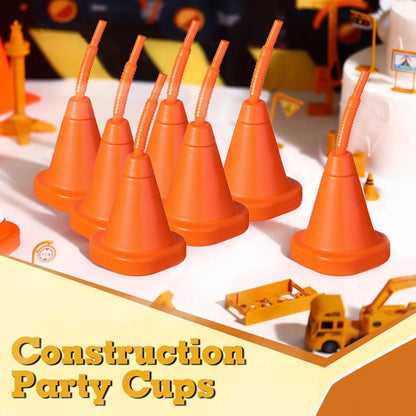 8 Plastic Racing Car Party Cup With Straw, Building Shaped Cup, Cone Party Cup, Birthday Gift, Great For Traffic Theme Party Good Vibrations