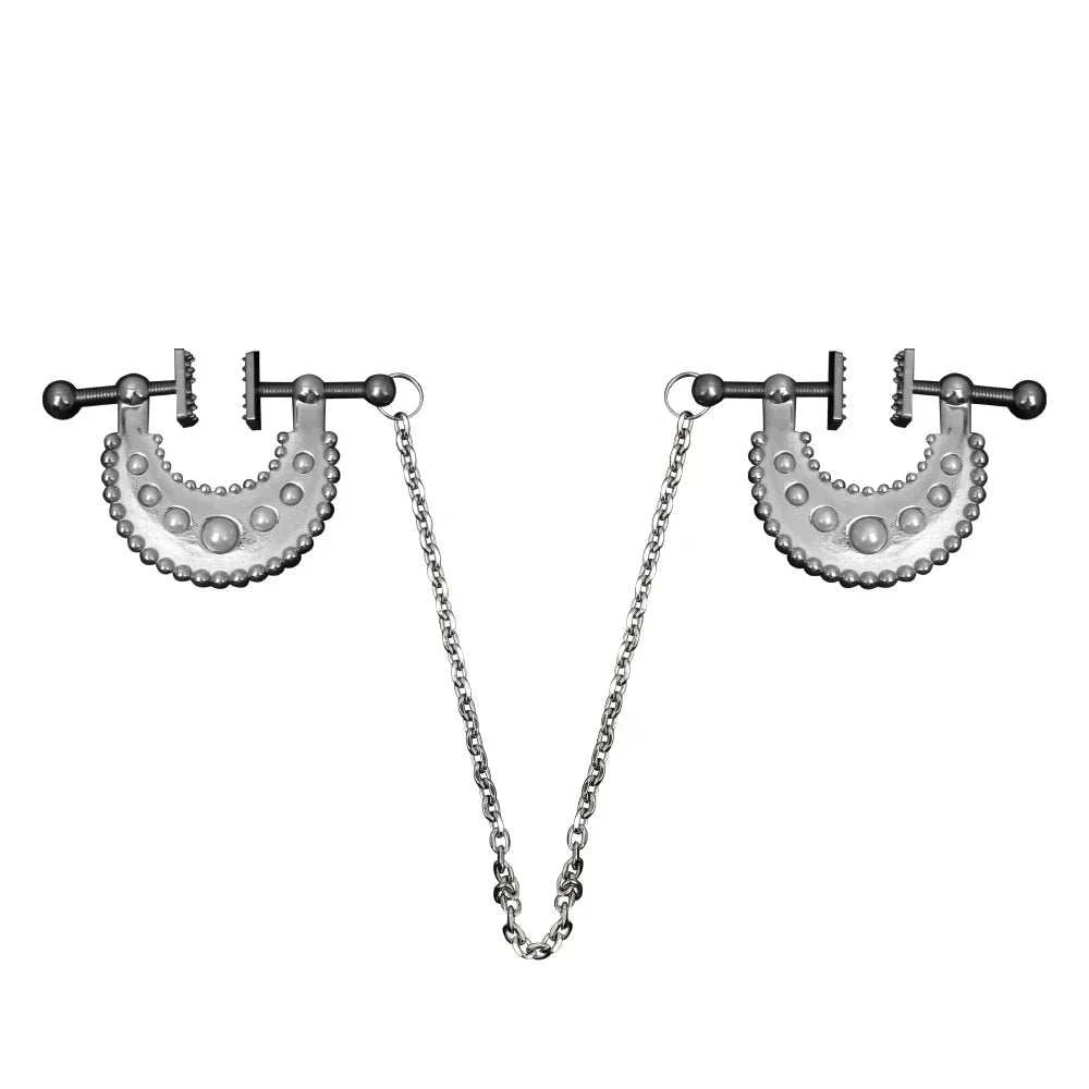 QKKQ female metal bondage nipple clamp with chain, stainless steel breast clip for couples.
