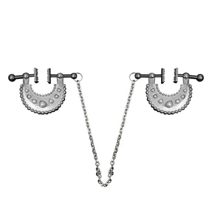 QKKQ female metal bondage nipple clamp with chain, stainless steel breast clip for couples.