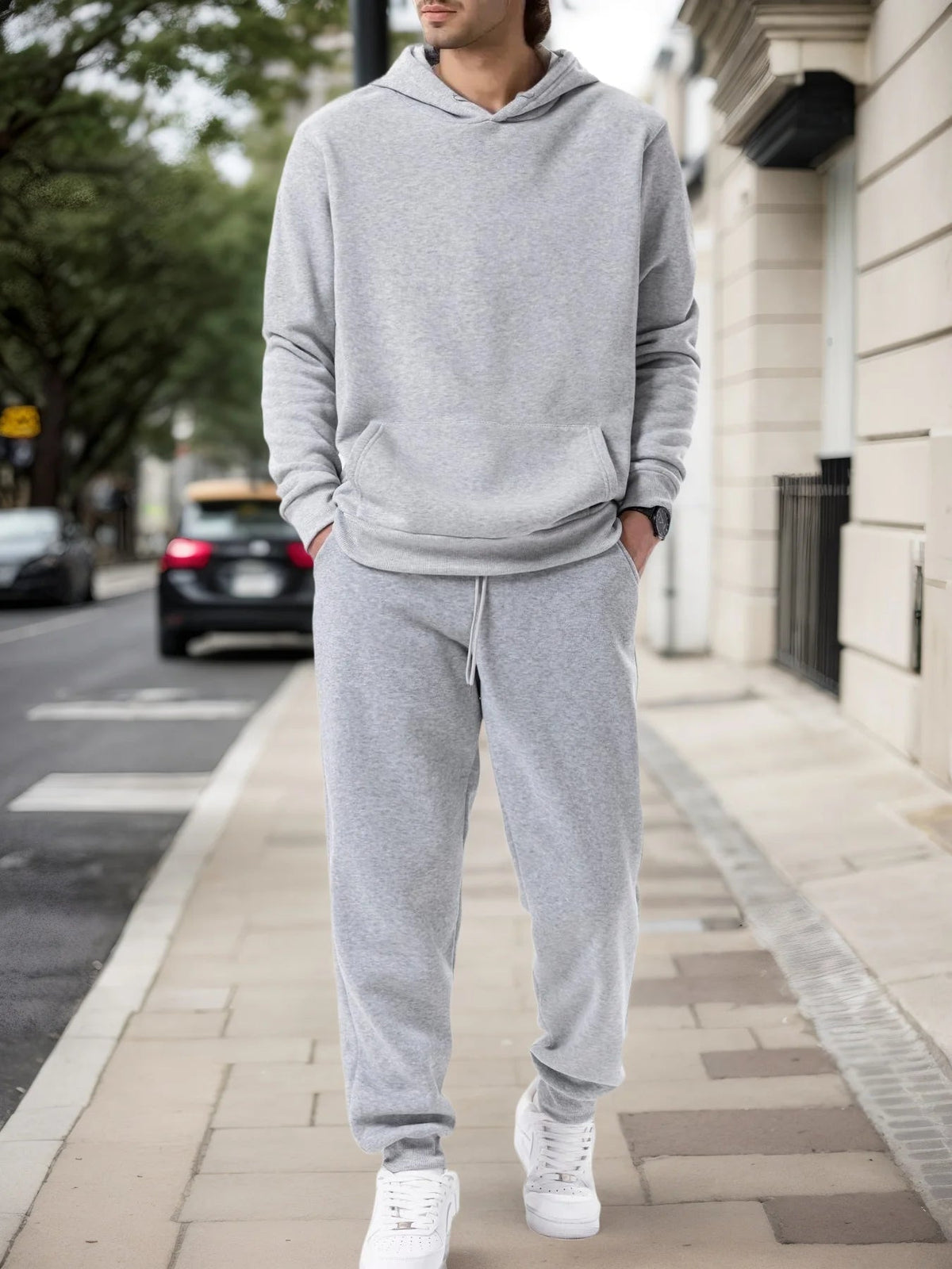 Men's Autumn and Winter Solid Color Hoodie+jogging Pants Two-piece Set Fashionable Outdoor Casual Sportswear Men's Tracksuit Good Vibrations