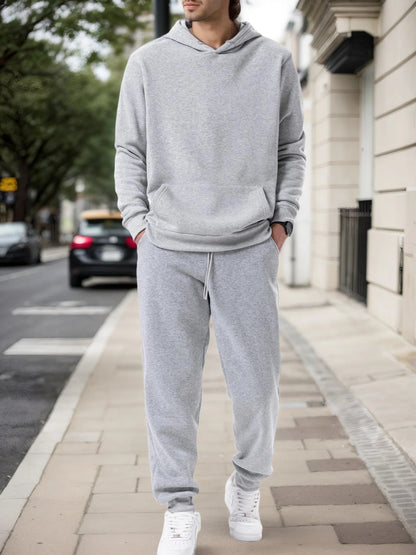 Men's Autumn and Winter Solid Color Hoodie+jogging Pants Two-piece Set Fashionable Outdoor Casual Sportswear Men's Tracksuit Good Vibrations