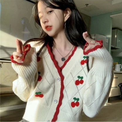 New Fashion Spring Autumn V-neck Long Sleeve Knitting Cardigan Women Casual Loose Button Floral Hollow Out All-match Tops Good Vibrations