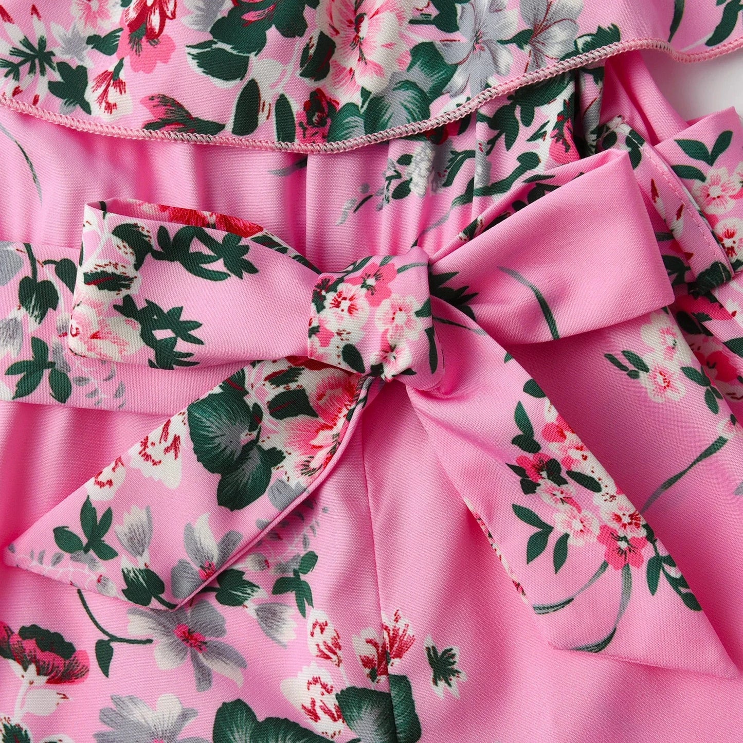 Children Clothing for Girls 1 2 3 4 5Y Kids Girls' Summer New Resort Style Floral Print Ruffled Camisole Jumpsuit with Lace-ups Good Vibrations