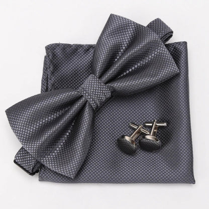 Men Bowtie Set 3pcs Plaids Classic Fashion Wedding Party Formal Cufflinks Bow Tie Handkerchief Cuff Links Lots Three Piece Set Good Vibrations