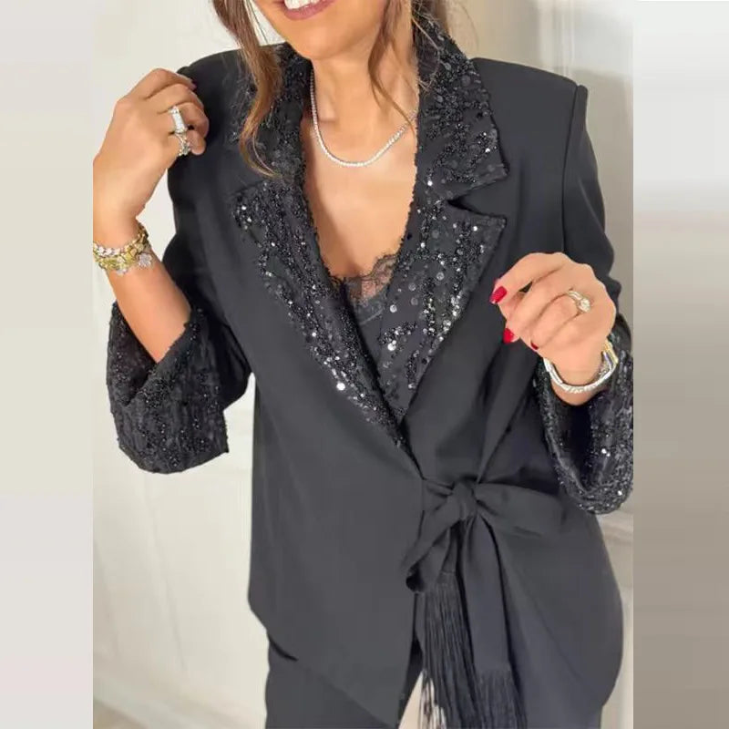 Autumn New Women's Fashion Elegant Suits Suit Tops And Trousers For Women Elegant Casual Black Office Woman 2 Piece Set Outfit Good Vibrations