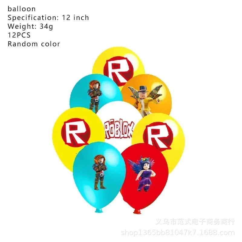 Game Roblox Cartoon Party Theme Birthday Supplies Balloon Banner Cake Topper Tableware Set Decorative Anime Peripheral Gifts Good Vibrations