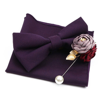 Mens Wedding Bowtie Brooch Set Romantic Solid Color Bamboo Fiber Bowknot Flower Lapel Pin Blue Pink Cravat Suit Shirt Accessory Good Vibrations