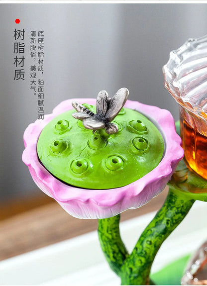 Automatic Tea Set with Heat-Resistant Glass Teapot and Lazy Magnetic Tea Infuser for Home and Office Good Vibrations