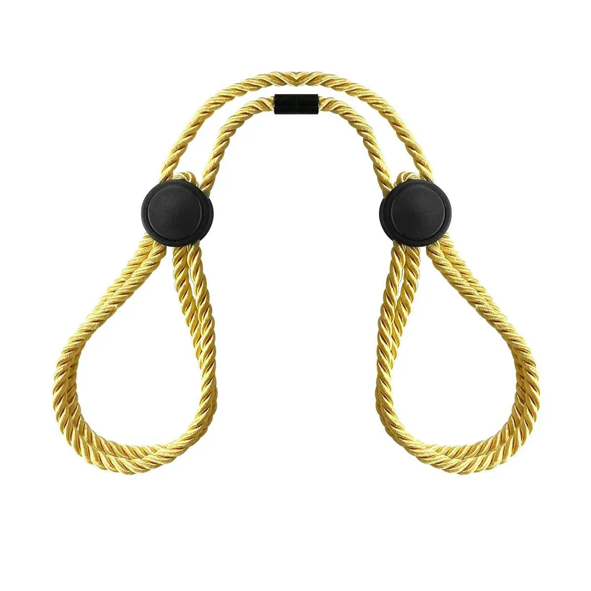 Erotic adjustable BDSM hand cuffs and ankle cuffs for adults in yellow rope design.