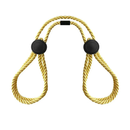 Erotic adjustable BDSM hand cuffs and ankle cuffs for adults in yellow rope design.