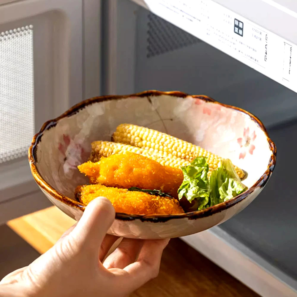 7.4inch Ceramic Dinner Plates Japanese Retro Deep Round Plate Dinner Plates Pasta Plate Kitchen Tableware Microwave Oven Bakware Good Vibrations