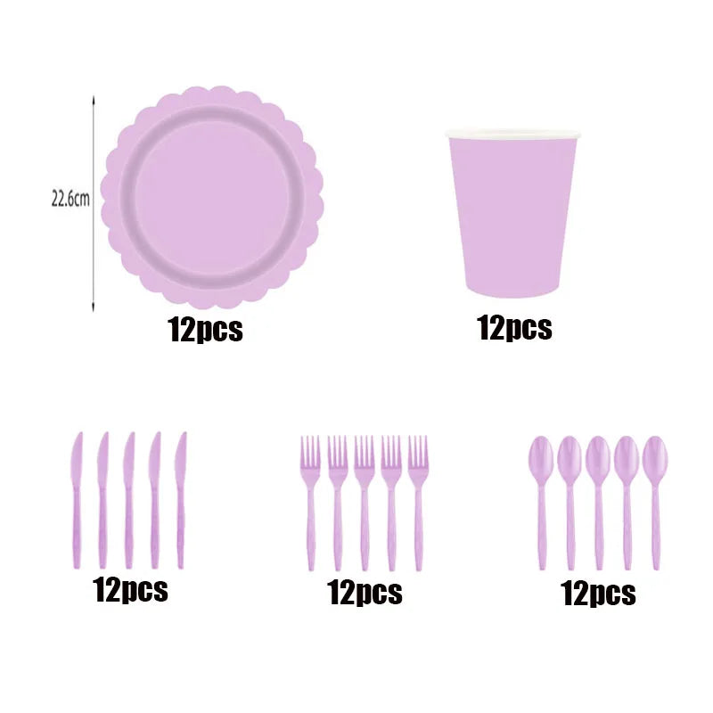 New purple party disposable tableware, baby shower, wedding party decoration, children's adult birthday party event celebration Good Vibrations
