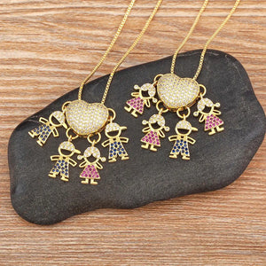 Nidin Fashion Hot Family Member Pendant Necklace Micro-Studded Zircon Love Heart Boy Girl Parent-Child Jewelry Mother's Day Gift Good Vibrations