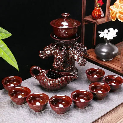 Automatic Chinese Kung Tea Fu Set, Bone Teapot China and Tea Set, Cup Travel Teapot, Holiday Gifts, High-end Good Vibrations