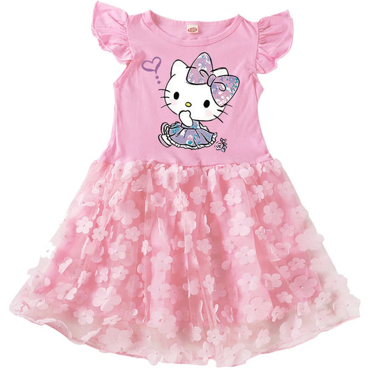 Sanrio princess T-shirt skirt girls gauze dress new hello kitty children cartoon short sleeve Good Vibrations