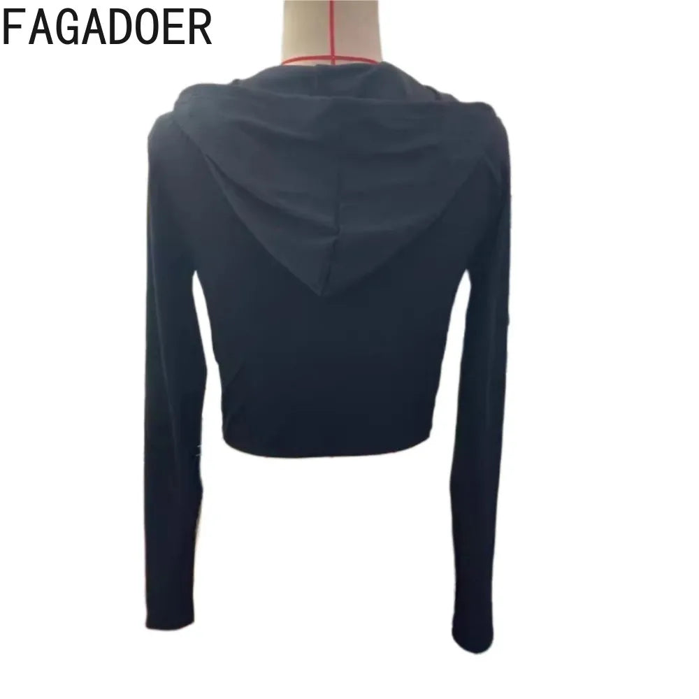 FAGADOER Letter Print Casual 2 Piece Sets Outfit Black Long Sleeve Zip Crop Top and Leggings Suit Sporty Jogger Street Wear Fall Good Vibrations