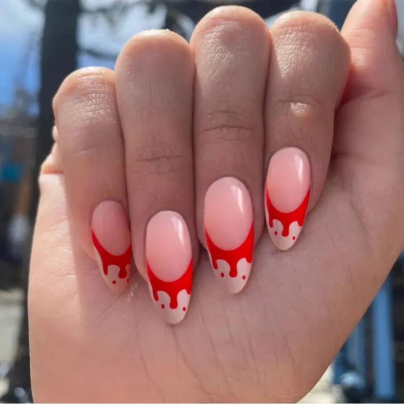 24pcs Short Fake Nail Patch Halloween Pumpkin Ghost Bat Printed Fake Nail Full Cover Wearable Artificial Acrylic Nails Tips Good Vibrations