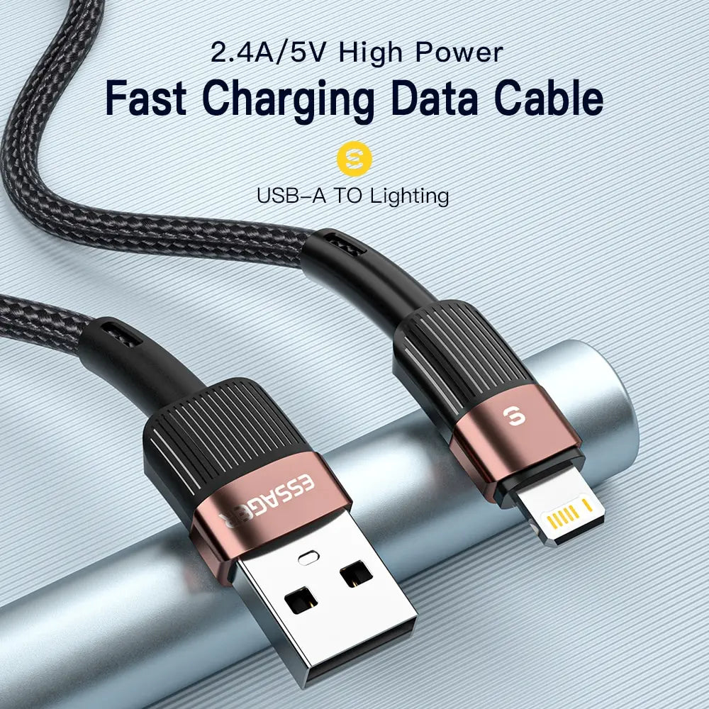 Essager Fast Charging For iPhone Usb Cable 11 12 13 Pro Max Mini Xs Xr X SE 8 7 6 Plus 6s 5 5s 2.4A Wire For iPhone Charger Cord Good Vibrations