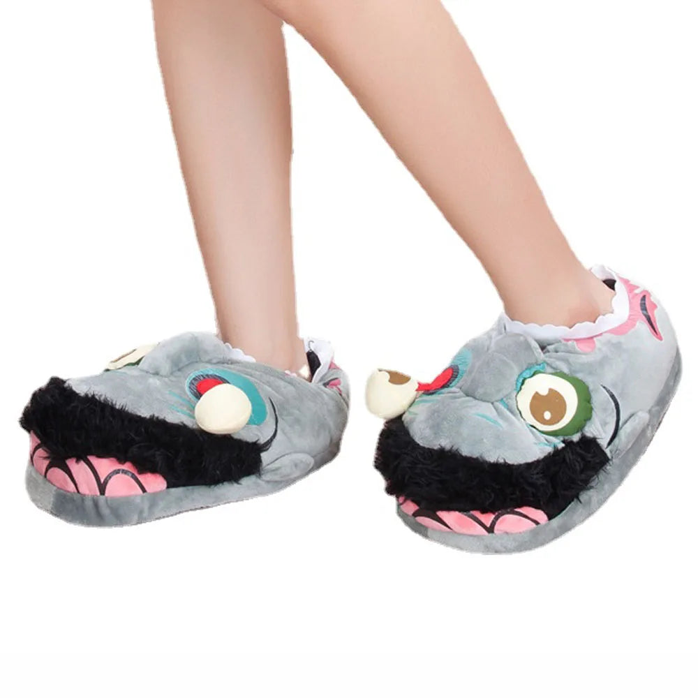 Halloween Zombie Big Mouth Funny Thickened Cloth Bottom Non-Slip Bottom Slippers Women Men Warm Cartoon Cotton Slippers Shoes Good Vibrations