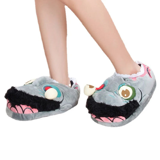 Halloween Zombie Big Mouth Funny Thickened Cloth Bottom Non-Slip Bottom Slippers Women Men Warm Cartoon Cotton Slippers Shoes Good Vibrations