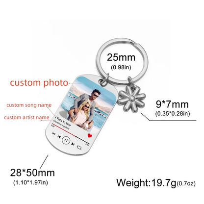Jeshayuan Custom Picture Keychain Customized Music Song Key Ring Stainless Steel Personalized Photo Keychains Gifts for Lover Good Vibrations