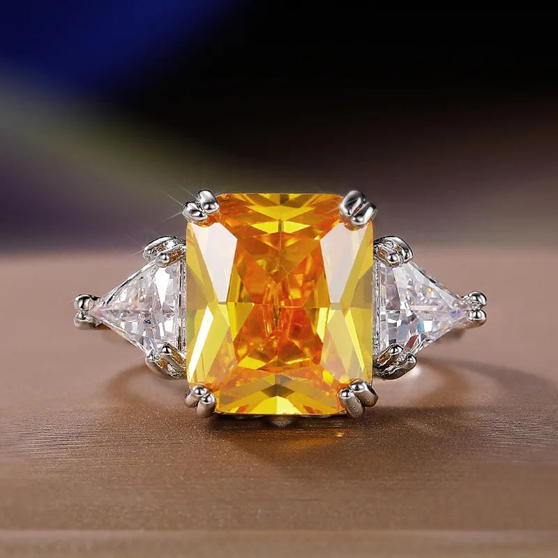 New Elegant Yellow Cubic Zirconia Women Rings Luxury Wedding Anniversary Party Lady's  Accessories Bright Fashion Jewelry Good Vibrations