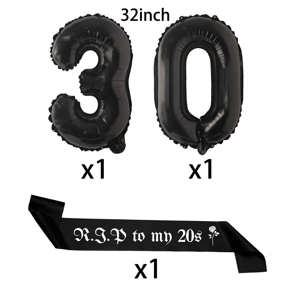 Black 30th Birthday Decorations Women or Men Death to My Twenties Banner Number 30 Balloons Rip to My Bitrthay Decorations Good Vibrations