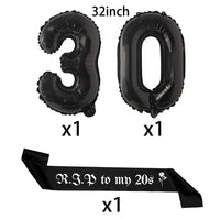 Black 30th Birthday Decorations Women or Men Death to My Twenties Banner Number 30 Balloons Rip to My Bitrthay Decorations Good Vibrations
