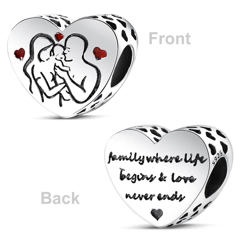 Heart Shape 925 Sterling Silver Family Lover Affection Pendant Charm Beads Fit Original Bangle Bracelet DIY Jewelry For Women Good Vibrations