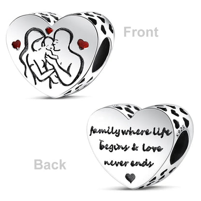 Heart Shape 925 Sterling Silver Family Lover Affection Pendant Charm Beads Fit Original Bangle Bracelet DIY Jewelry For Women Good Vibrations