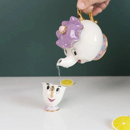 Disney Beauty And The Beast Teapot Cute Cartoon Coffee Pots Mug Mrs Potts Chip Cup Tea Pots Tea Cup Set Home Decor Ornament Gift Good Vibrations