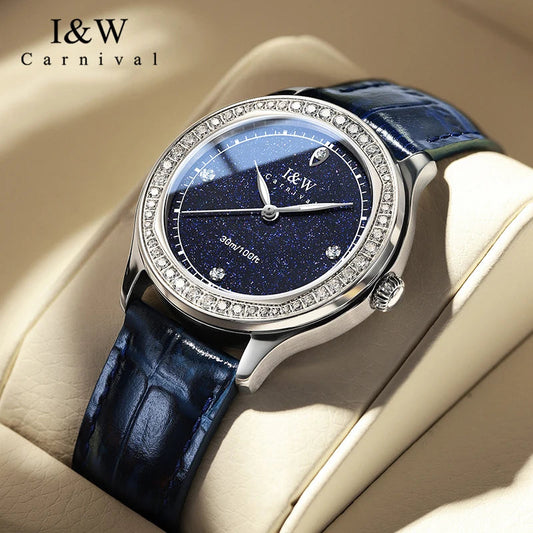 Relogio Feminino IW Fashion Diamonds Watches for Woman Sapphire Leather Luminous Waterproof Switzerland Made Quartz Watches 2025 Good Vibrations
