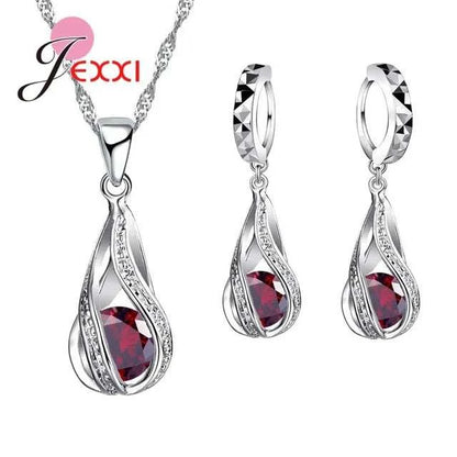 8 Colors Best Gift for Women Girls Friends 925 Sterling Silver Jewelry Set CZ Cubic Zircon Water Drop Necklace Dangle Earrings Good Vibrations Adult Super Store
