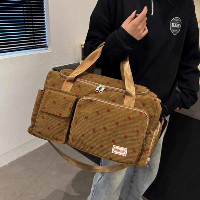 Corduroy Travel Tote Bag Large Capacity Carry On Travel Bag With Shoe Compartment Sports Fitness Bags For Women Duffle Bags Good Vibrations