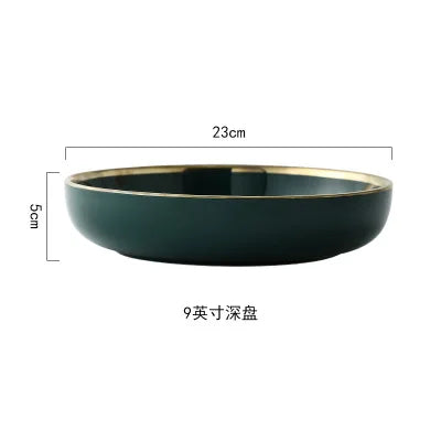 Green Ceramic Gold Inlay Plate Steak Food Plate Nordic Style Tableware Bowl Ins Dinner Dish High End Porcelain Dinnerware Set Good Vibrations
